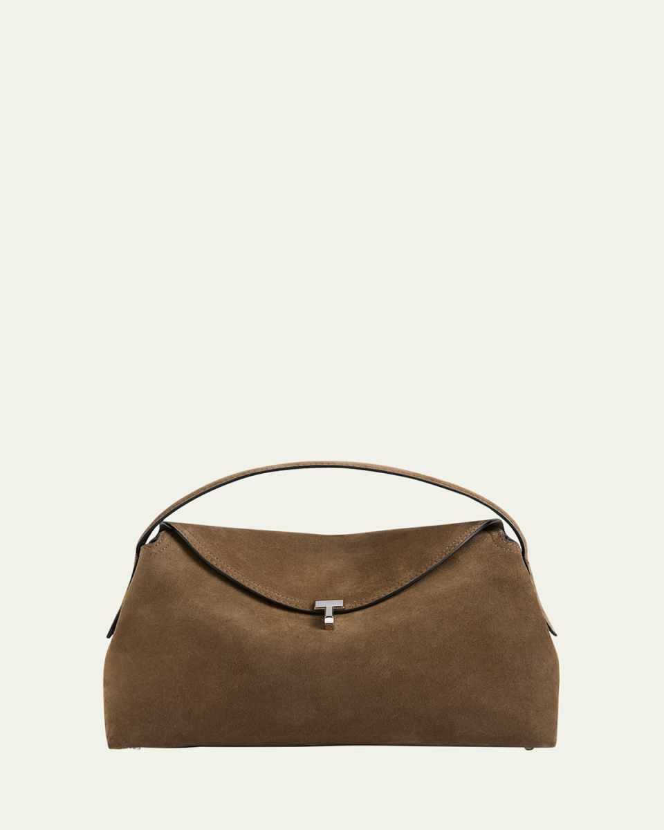 T Lock Suede Top-Handle Bag